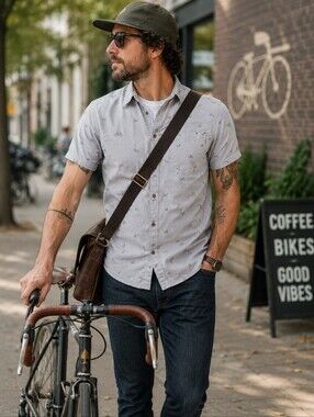 tentree Men's Bike Around Short Sleeve Shirt Gray Sz M Organic Cotton